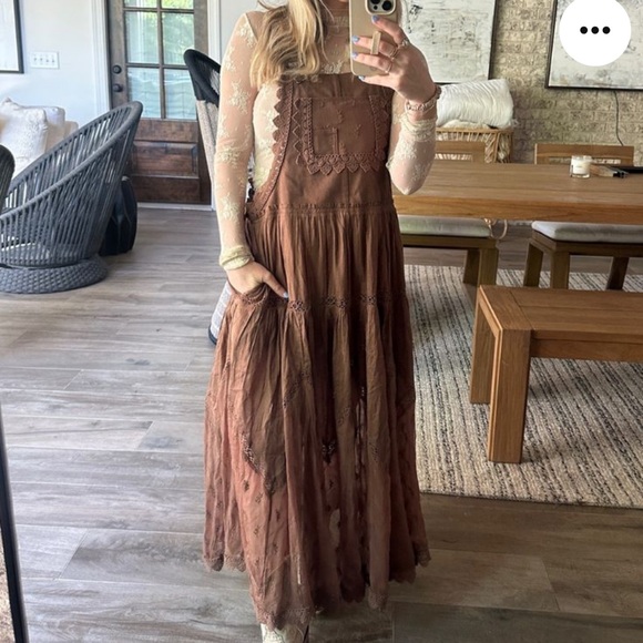 Free People Trails End Lace Crochet Vintage Overalls Maxi Dress Skirtall - Picture 9 of 9